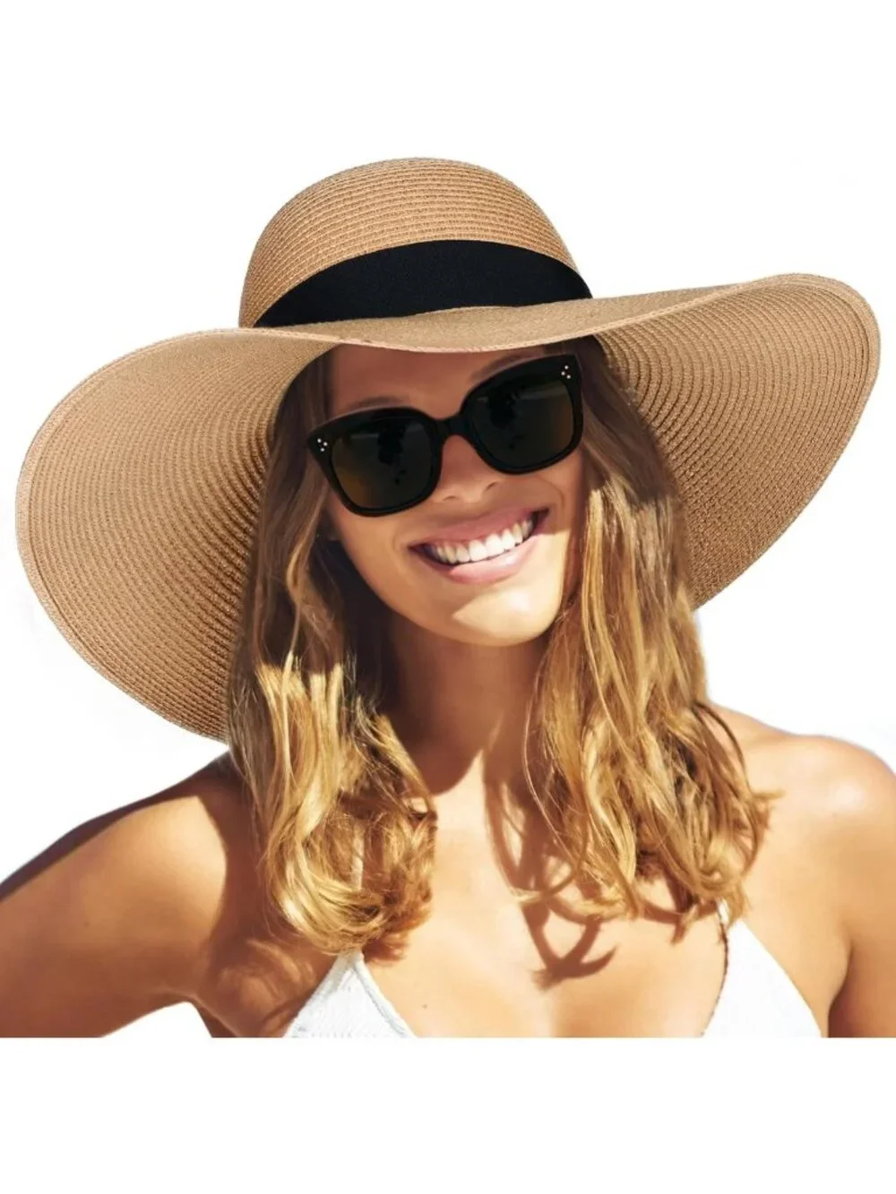 Wide Brim Floppy Sun Hat for Women | Foldable Straw Beach Hat with Chin Strap